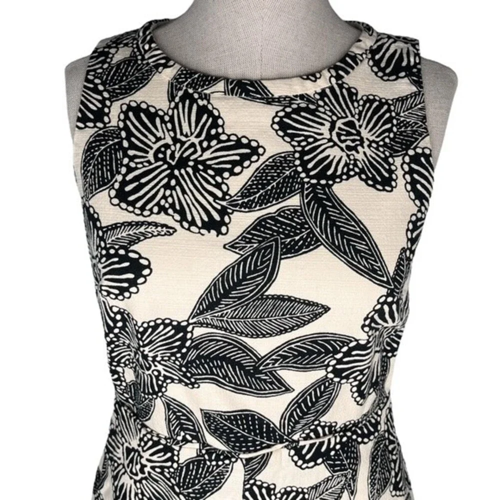 J. Crew Sleeveless Polynesian Print Dress sz 4 * Ivory Cream Tropical Pockets